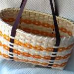 Large Handwoven Tote Basket In Orange And Brown